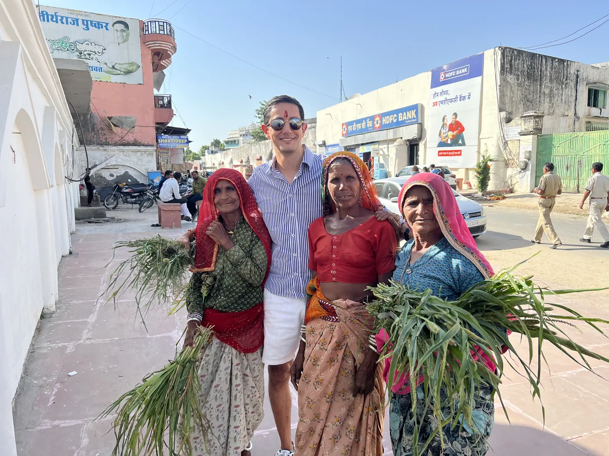 Manish walks through Pushkar with local guests