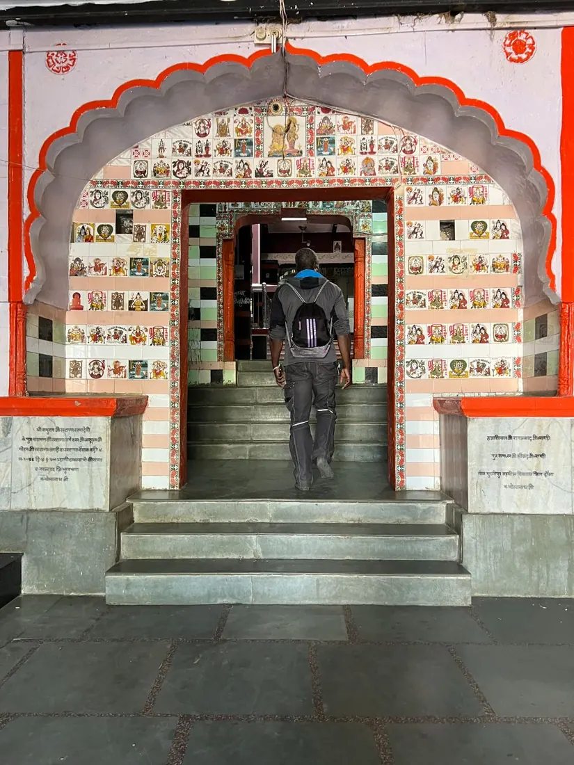A temple entrance along Pushkar's sacred ghats